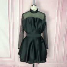 Black Sexy Sheer Tulle Sleeve Transparent Mini Ruffles Club Dress Lady